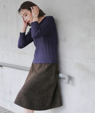 Tiaclasse L 【洗える】肩ボタンケーブルニットトップス ブルー