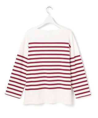 23区 L 【洗える】BUGIS シングルジャージー ボーダー カットソー オフホワイト×レッドボーダー