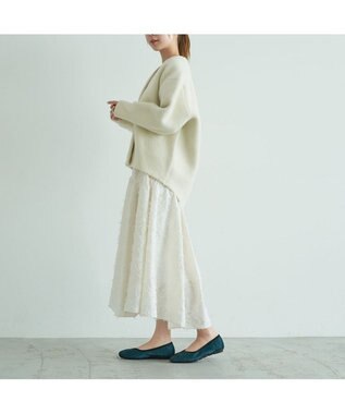 MODE ET JACOMO <carino>スクエアトゥ切り替えデザインフラットパンプス ダークグリーン