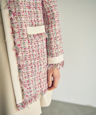 GRACE CONTINENTAL フリンジツイードジャケット ピンク
