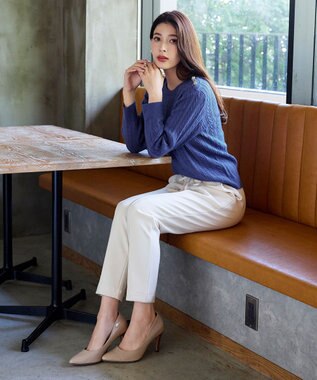 Tiaclasse L 【洗える】肩ボタンケーブルニットトップス ブルー