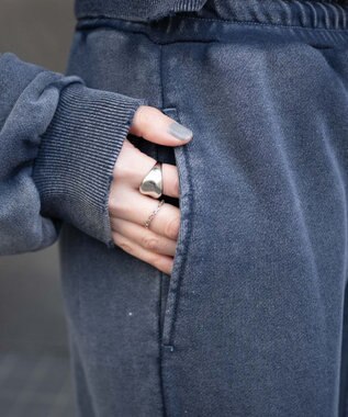 WEGO 【ウエストゴム】ダメージスウェットワイドパンツ ブルー