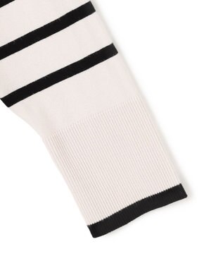 UNFILO L マイビューティニット ワイドクルーネック グレージュボーダー