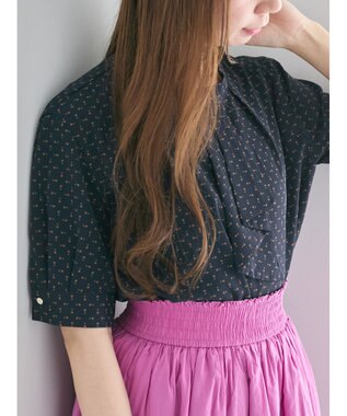 Te chichi パターンアソート5分袖ボウタイブラウス ネイビー