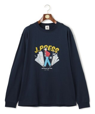 J.PRESS MEN 【AaronChang】【UNISEX】プリントロングスリーブ Tシャツ ネイビー系