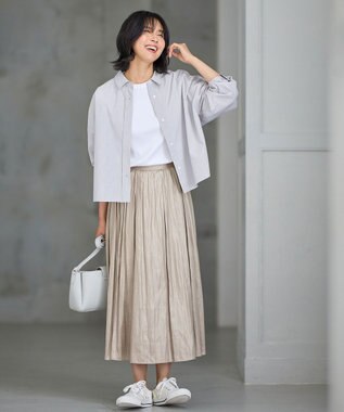 ANY 【手洗い可能/抗菌防臭/速乾/UVカット】ショート丈シャツ グレーピンストライプ