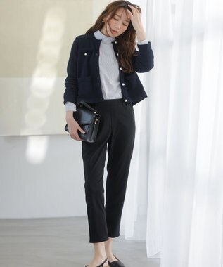 組曲 ミニブークレーツイードニットジャケット ネイビー系