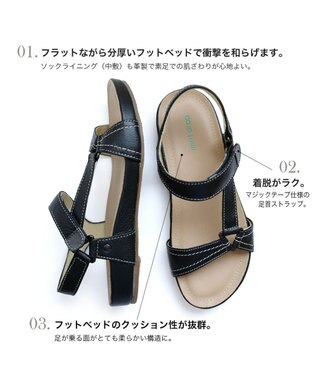 Pointer 天然皮革 本革ストラップサンダル ブラック