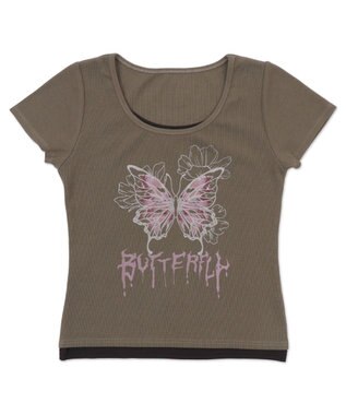 WEGO レイヤードドッキンググラフィックT カーキ