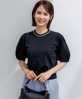 組曲 【ドラマ「銀河の一票」着用・WEB限定】クリアストレッチビジューレーン6分袖 ニット