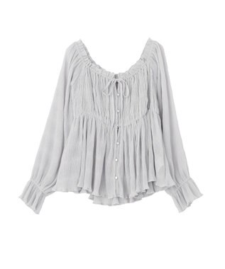 earth music&ecology 【2WAY】シャーリングフリルオフショルブラウス Light Gray