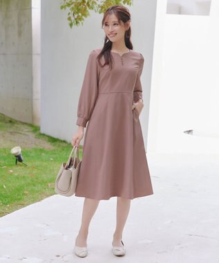 Tiaclasse 【セレモニー・XSサイズ追加・新色追加】ハートネックくるみ釦ワンピース ピンク