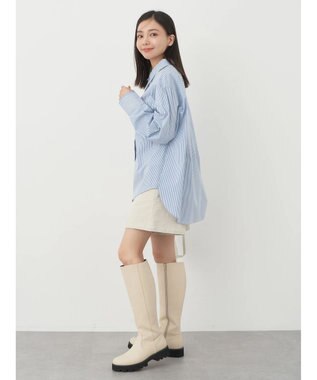 earth music&ecology パールボタンシャツ Stripe Blue