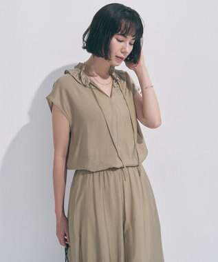 UNFILO 【WEB限定カラー】ヴィンテージシアー フリルネック ブラウス ベージュ