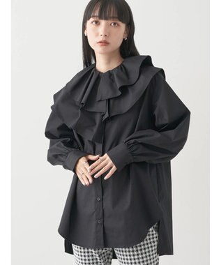 earth music&ecology ラッフルフリルチュニックブラウス Black