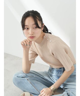 earth music&ecology ショルダーボタンリブニットプルオーバー Beige