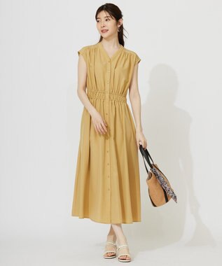 【洗える】フロントボタンギャザー ワンピース