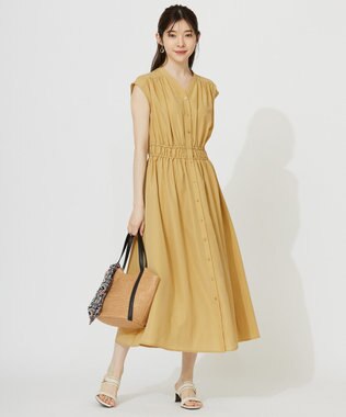 ANY SIS L 【洗える】フロントボタンギャザー ワンピース マスタード