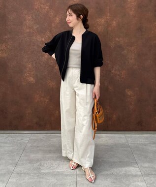 UNFILO L シアーワイドパンツ ベージュストライプ