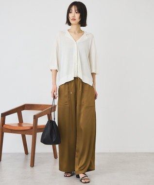 AMERICAN HOLIC 襟付き5分袖ニットカーディガン Off White
