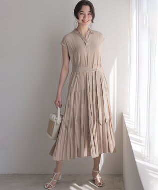 組曲 L 【WEB限定】ギャザーライトデシン ティアードワンピース ベージュ系