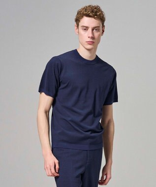 JOSEPH HOMME 【新柄】リュクスレーヨンボーダー　クルーネック半袖ニット ネイビー系1