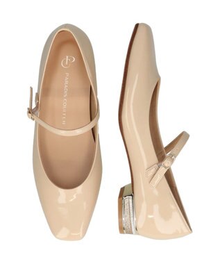 Bridget Birkin 【PARADIS COULEUR】スクエアトウビジューレーンパンプス ベージュエナメル