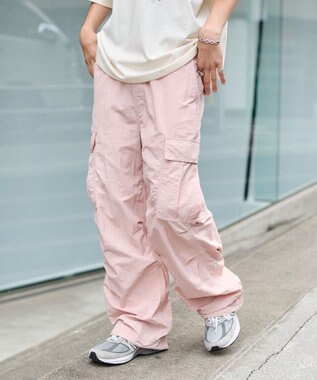 WEGO 【ウエストゴム/MLサイズ展開】ナイロンイージーカーゴパンツ ピンク