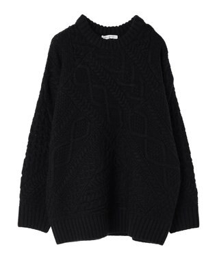 AMERICAN HOLIC パッチワークケーブルニットチュニック Black