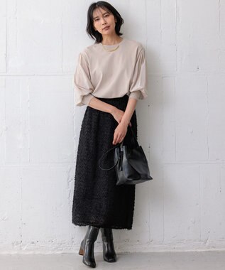 23区 S 【ご好評につきカラー追加/洗える】クロスコンビ パフスリーブ ニット ベージュ系