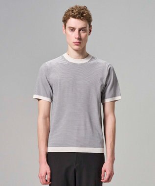 JOSEPH HOMME 【新柄】リュクスレーヨンボーダー　クルーネック半袖ニット アイボリー系1