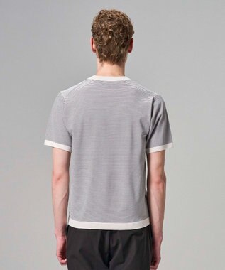 JOSEPH HOMME 【新柄】リュクスレーヨンボーダー　クルーネック半袖ニット アイボリー系1