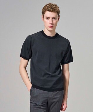 JOSEPH HOMME 【新柄】リュクスレーヨンボーダー　クルーネック半袖ニット グレー系1