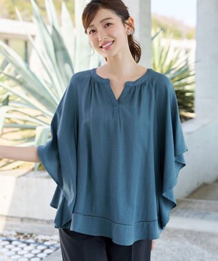 Tiaclasse リネンライクスラブ スキッパー襟ブラウス