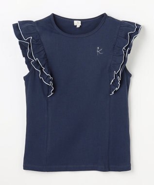 組曲 KIDS 【150-160㎝】 フルールフリルTシャツ ネイビー