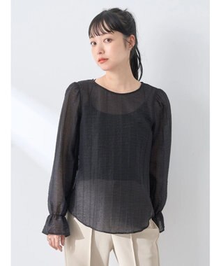 earth music&ecology キャンディースリーブシアーブラウス Black