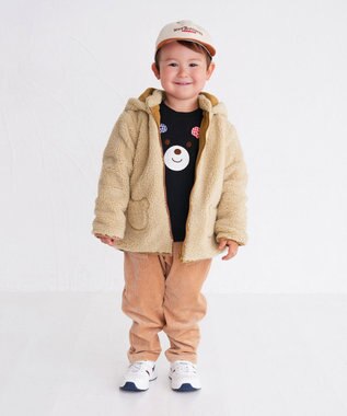 MIKI HOUSE HOT BISCUITS 【70-110cm】 もこくま顔ドン ボアジャンパー アイボリー