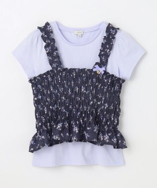 ANY KIDS フラワー×リボン ビスチェ付きTシャツ ネイビー