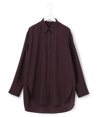 ICB 【洗える】トリアセコットンシアー ロングシャツ バーガンディ系