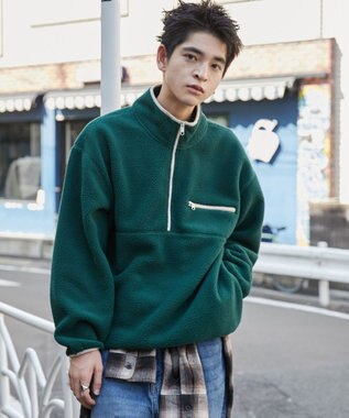 WEGO 【ユニセックス着用】フリース　ハーフZIPプルオーバー ダークグリーン