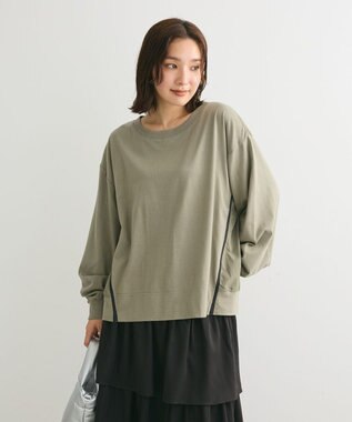 Green Parks グログランテープ配色ドッキングプルオーバー Khaki