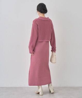 earth music&ecology ＳＥＴ２点襟付きカーディガン＋ニットワンピース Pink