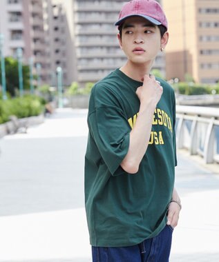 WEGO 【ユニセックス着用ITEM】カレッジロゴプリントT（SS） ダークグリーン