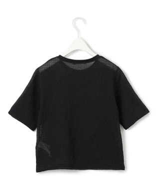 ICB 【洗える】 シャイニーサッカー クロップドトップス ブラック系