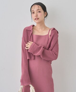 earth music&ecology ＳＥＴ２点襟付きカーディガン＋ニットワンピース Pink