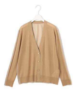 ICB L 【洗える】 マーセライズコットンシアー カーディガン チノベージュ×ゴールド系