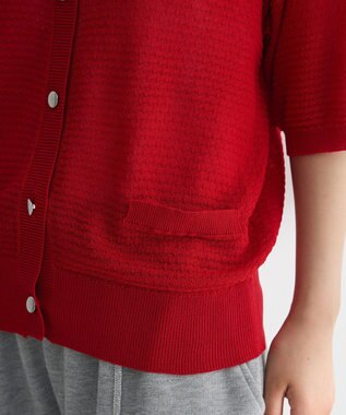 Green Parks スキッパー半袖ニットカーディガン Red