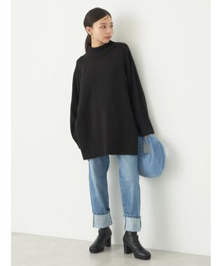 earth music&ecology アンチピリングリブハイネックチュニック Black