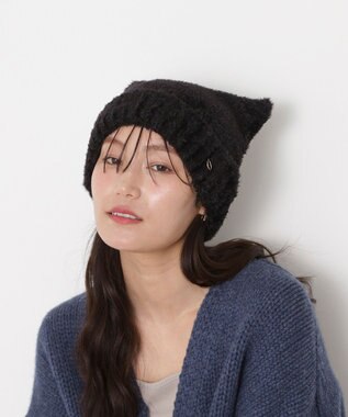 MOONBAT PAUL&JOE ACCESSOIRES(ポール&ジョー)ネコミミ シャギー ニット帽 ブラック