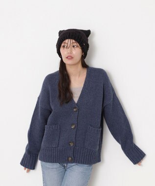 MOONBAT PAUL&JOE ACCESSOIRES(ポール&ジョー)ネコミミ シャギー ニット帽 ブラック